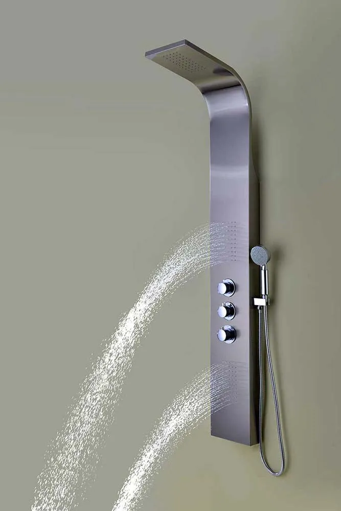 Anzzi Arc 64 in. 2-Jetted Shower Panel with Heavy Rain Shower and Spray Wand in Brushed Stainless Steel