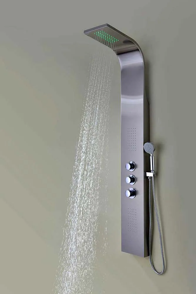 Anzzi Arc 64 in. 2-Jetted Shower Panel with Heavy Rain Shower and Spray Wand in Brushed Stainless Steel