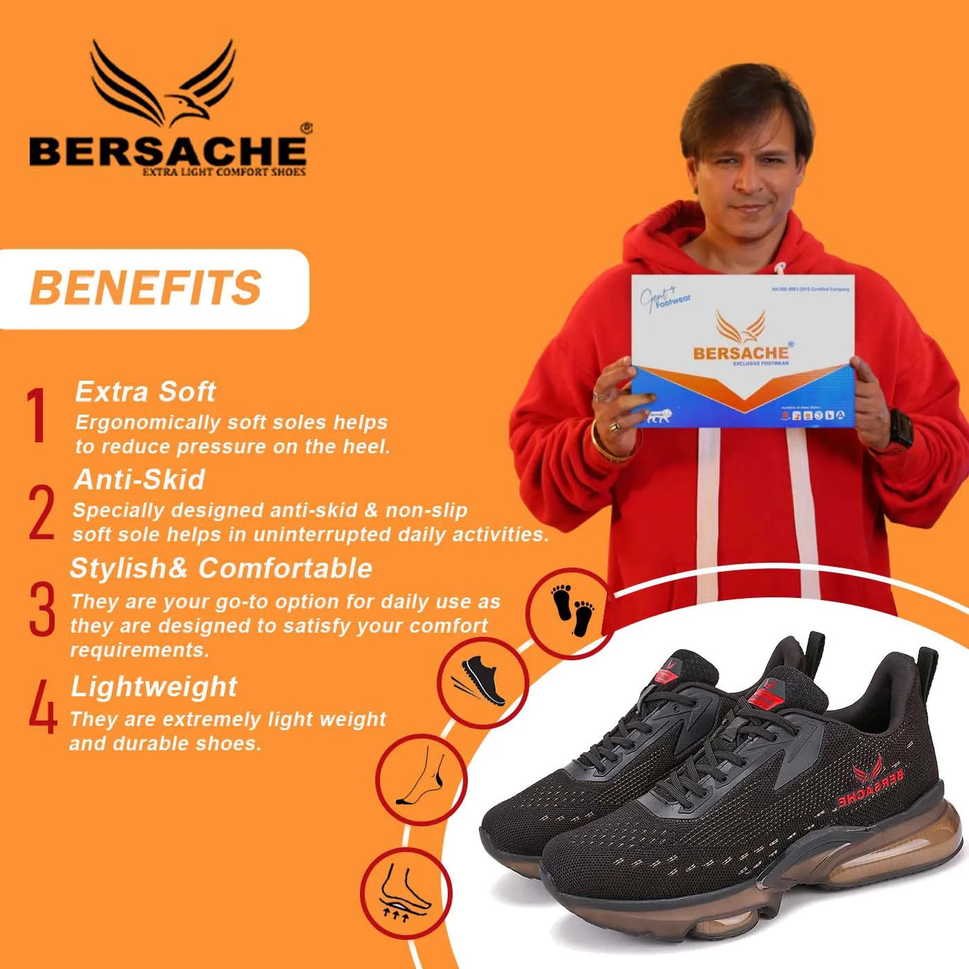 Bersache Casual Sneaker Shoes For Men Black-9030