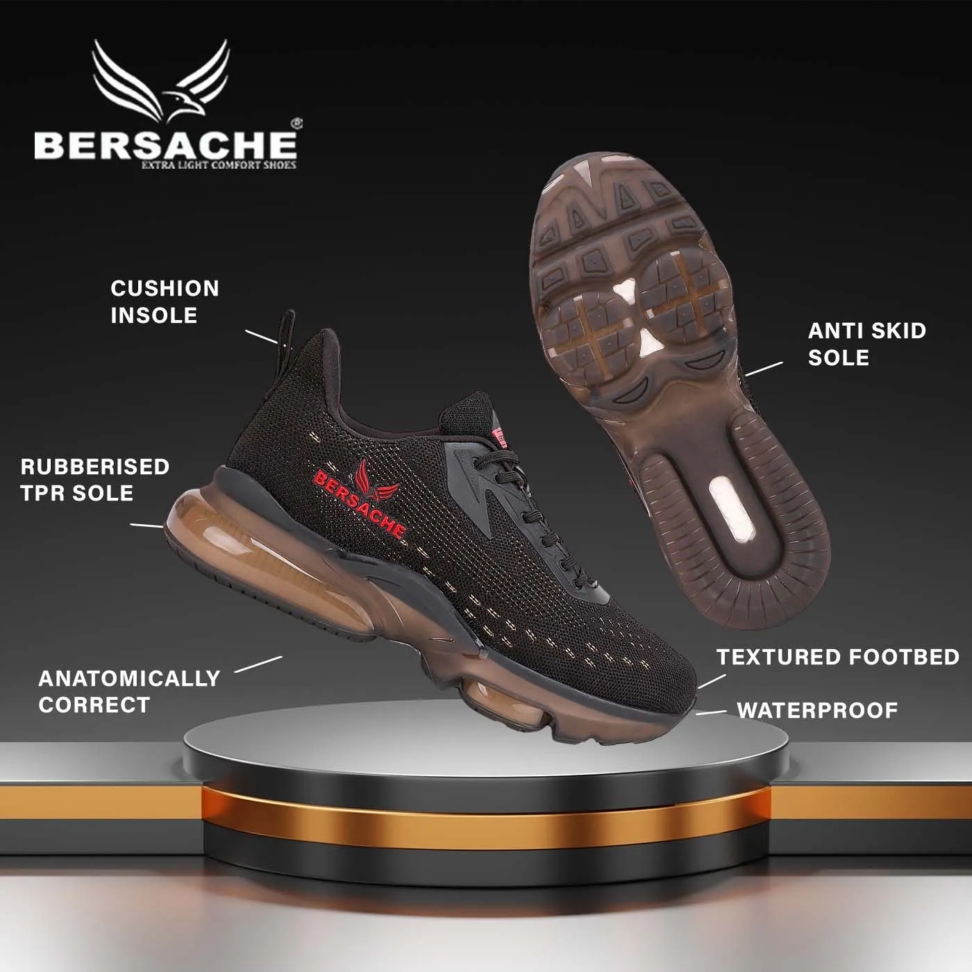 Bersache Casual Sneaker Shoes For Men Black-9030