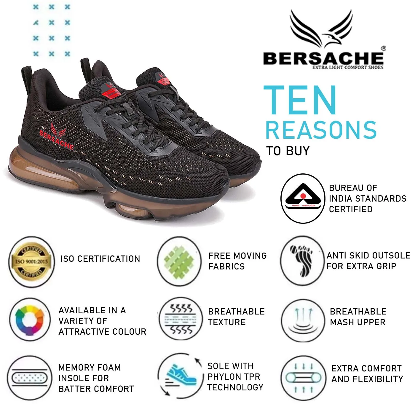 Bersache Casual Sneaker Shoes For Men Black-9030