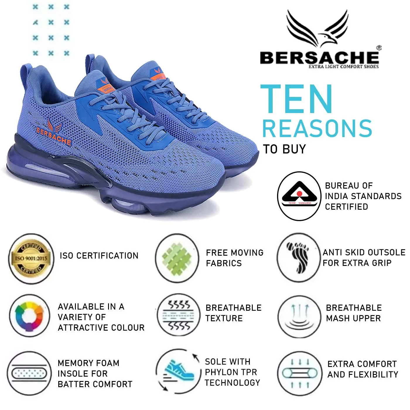 Bersache Casual Sneaker Shoes For Men Blue-9031