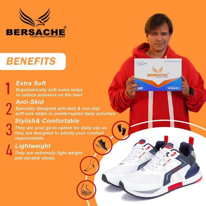 Bersache Lightweight Casual Sneaker Loafer Walking Shoes For Men9079-White