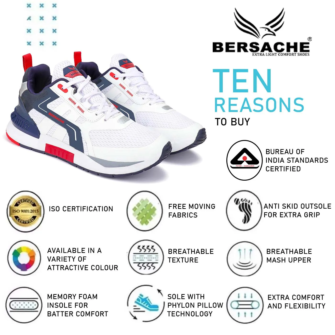 Bersache Lightweight Casual Sneaker Loafer Walking Shoes For Men(9079-White)