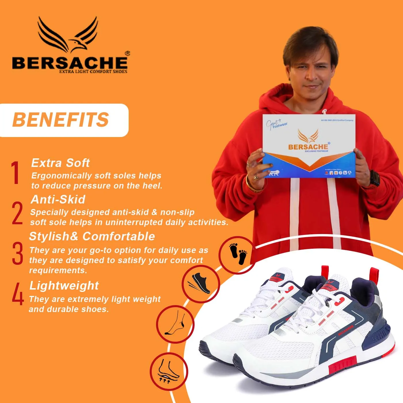 Bersache Lightweight Casual Sneaker Loafer Walking Shoes For Men(9079-White)