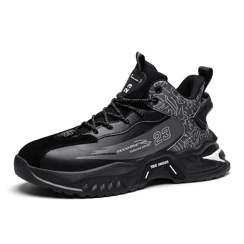 Breathable Black Men’s Running Sneakers - Big Size