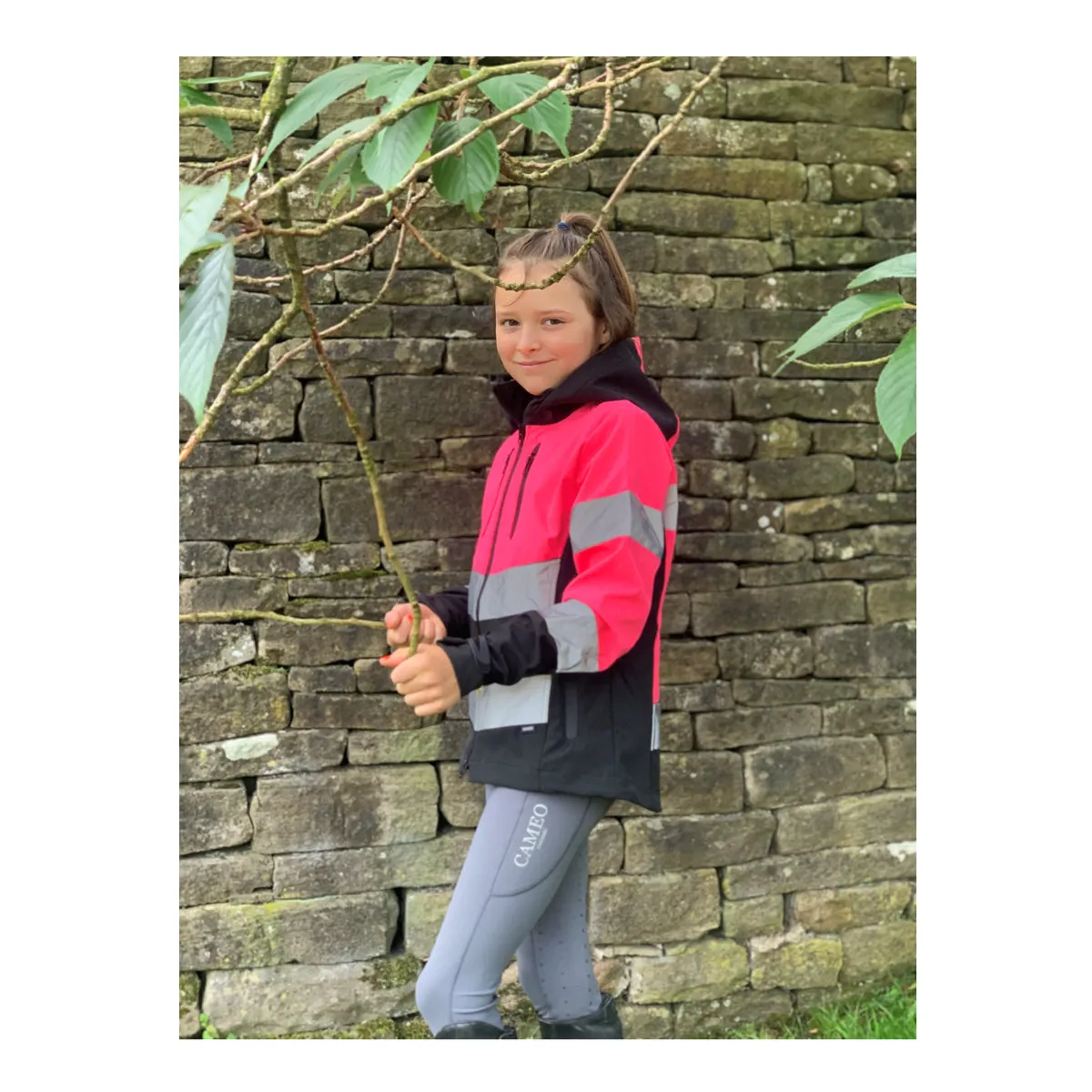 Cameo Equine Junior Hi Viz Riding Jacket with Detachable Hood - Water Repellent