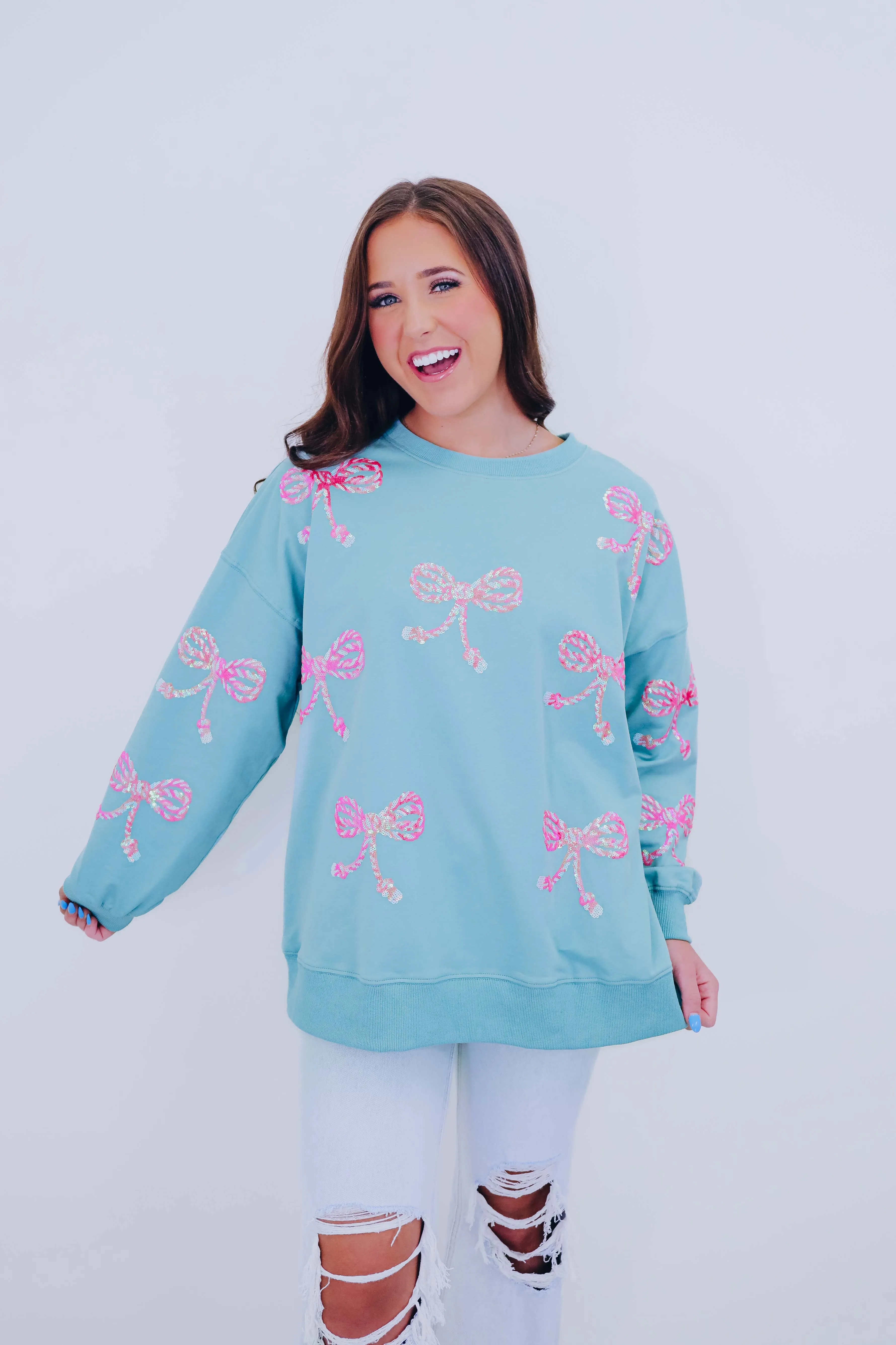 ***Candy Cane Bow Sequin Patch Sweatshirt -2 Colors SAMPLE
