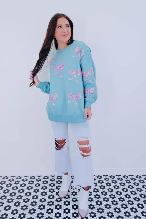 ***Candy Cane Bow Sequin Patch Sweatshirt -2 Colors SAMPLE