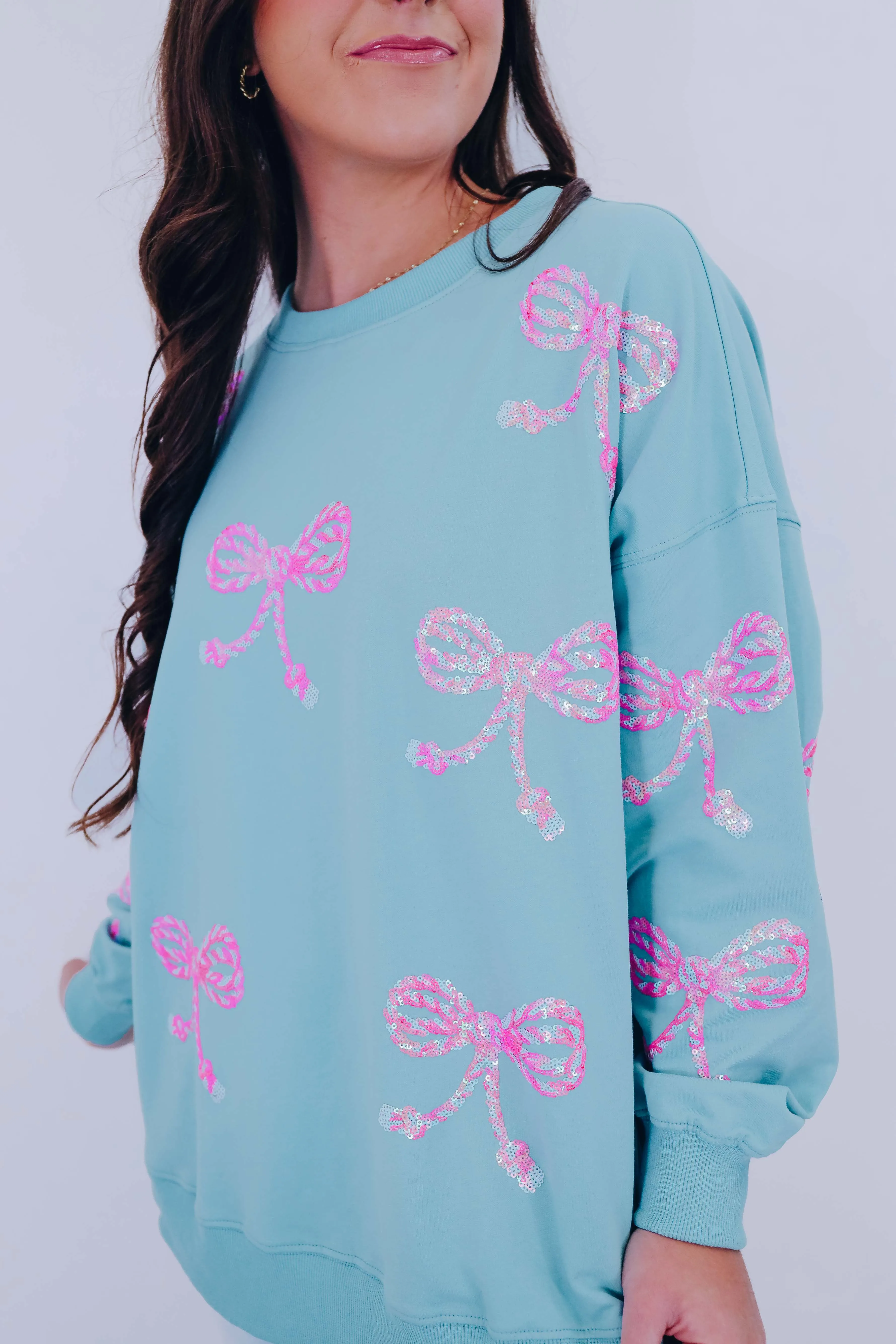 ***Candy Cane Bow Sequin Patch Sweatshirt -2 Colors SAMPLE