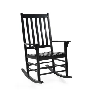 Evergreen Deck & Patio Decor,Slatted Eucalyptus Wood Rocker - Black,33.1x26.8x44.1 Inches