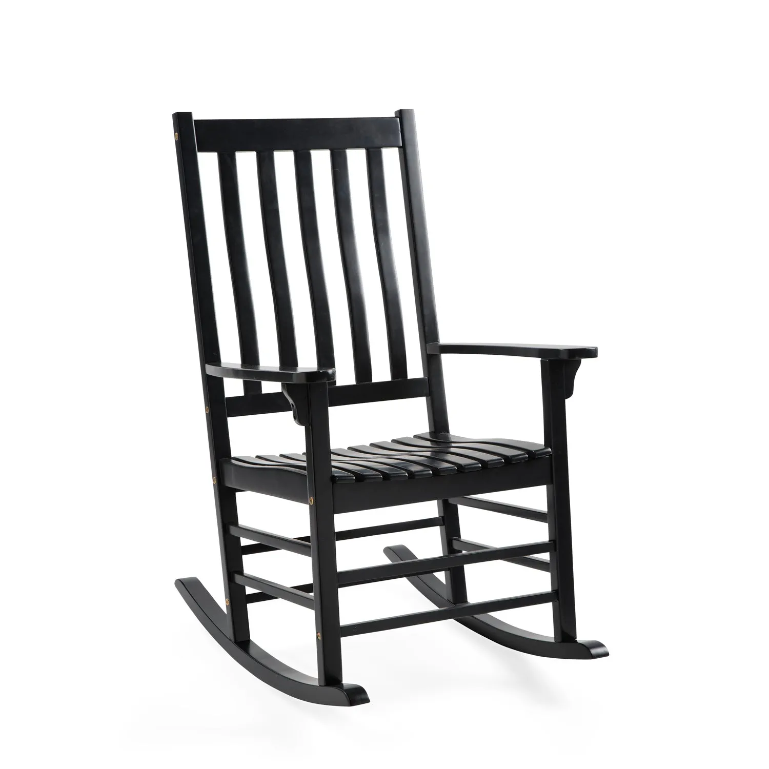 Evergreen Deck & Patio Decor,Slatted Eucalyptus Wood Rocker - Black,33.1x26.8x44.1 Inches