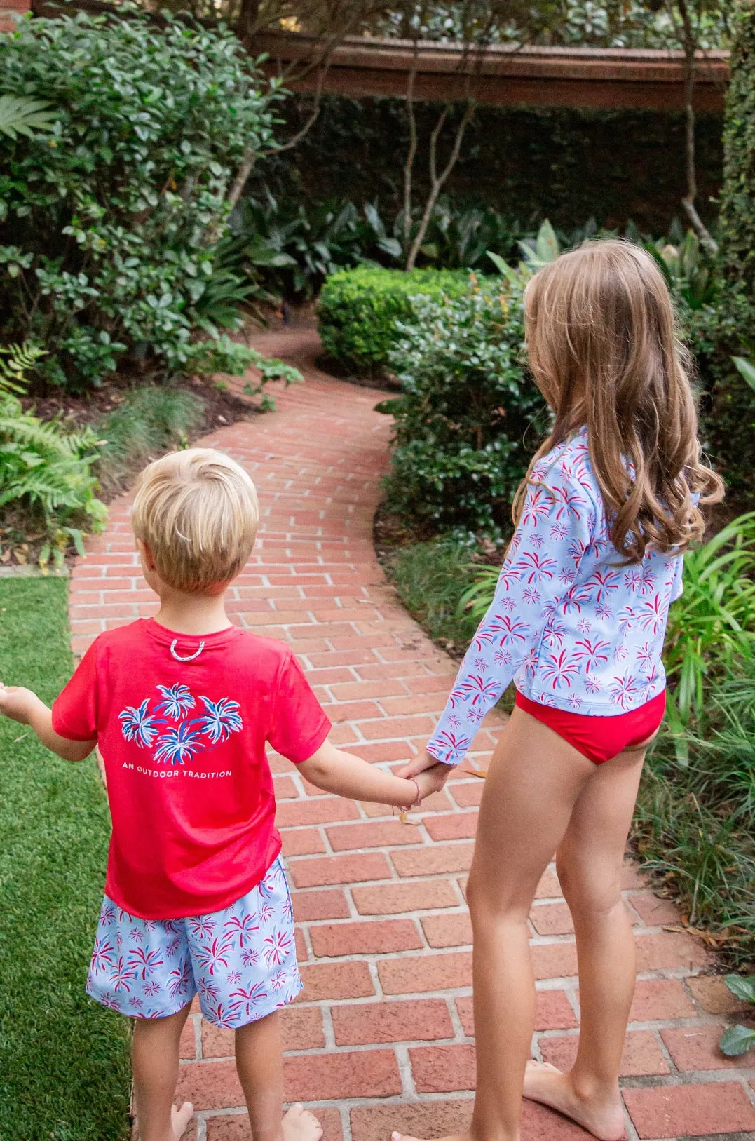 Girls' Reef Rashguard Swim Set in Fireworks Print