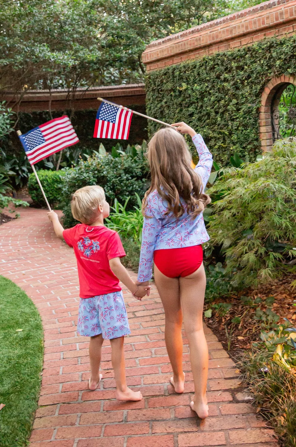 Girls' Reef Rashguard Swim Set in Fireworks Print