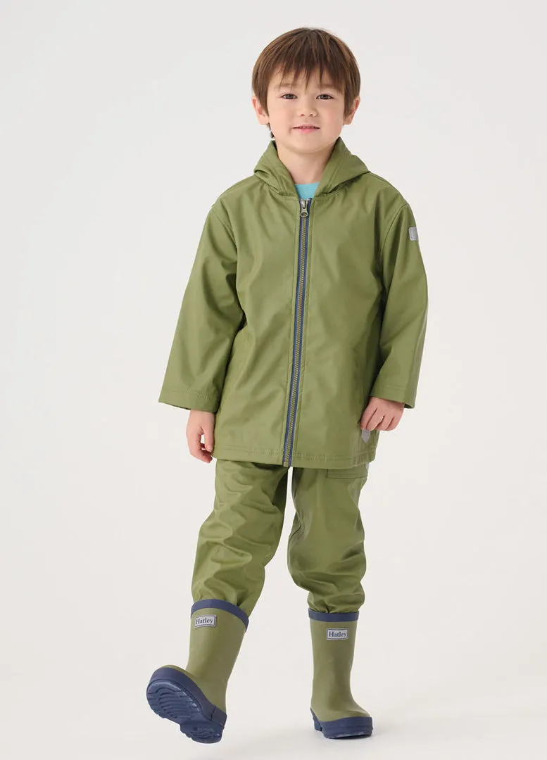 Hatley Classic Forest Green Zip Up Splash Jacket : Size 2 to 12