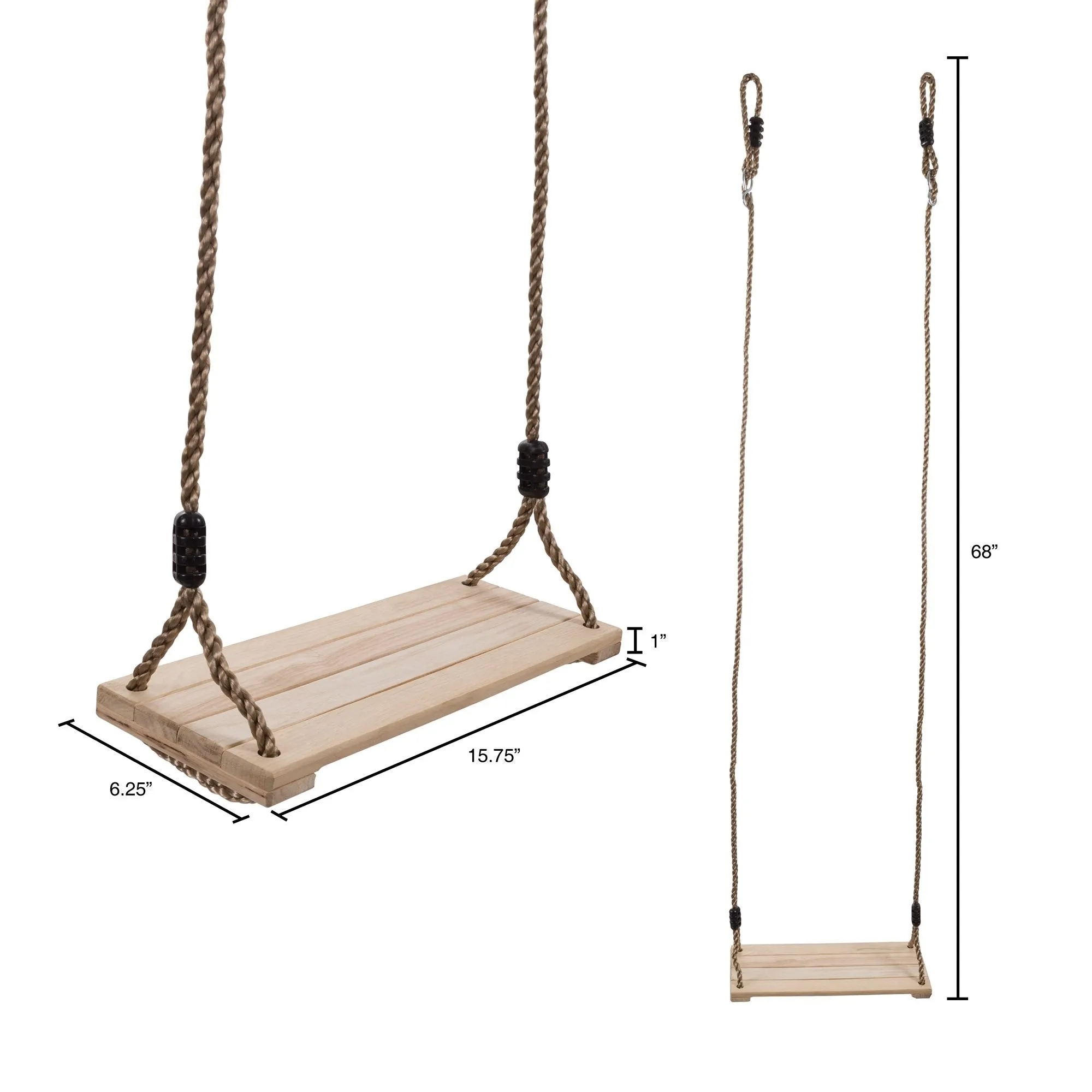Hey! Play! Wooden Swing Outdoor Flat Bench Seat with Adjustable Nylon