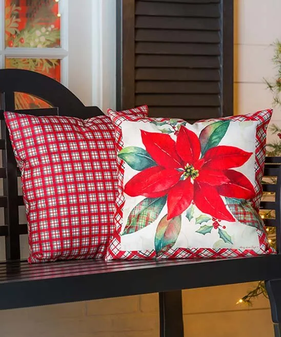 Holiday Poinsetta Outdoor Pillow Cover