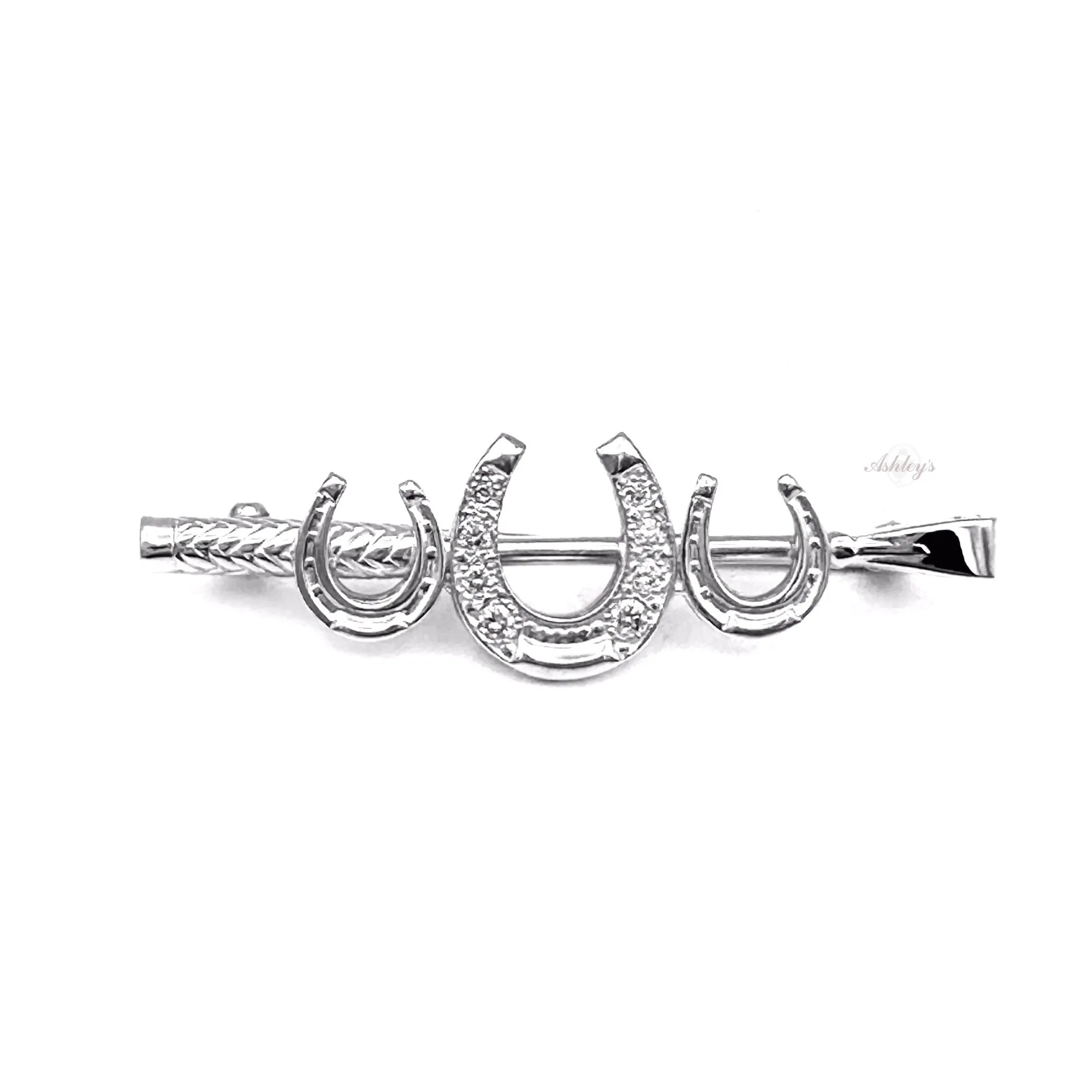 Horseshoe Crop Stock Pin, Diamonds & Sterling Silver