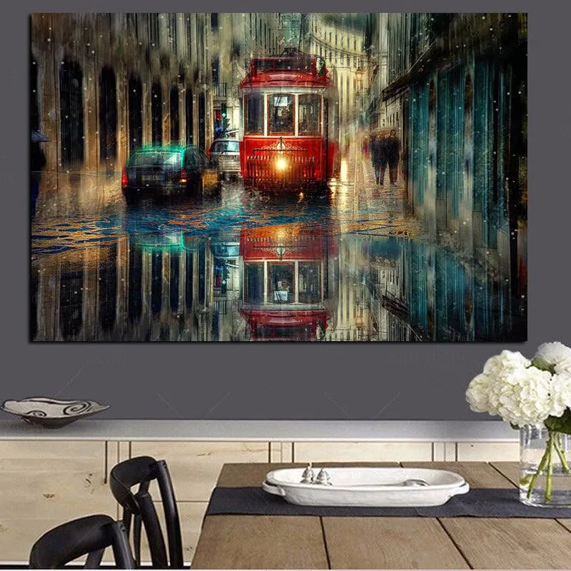 Impressionist Rainy Streetscape Wall Art