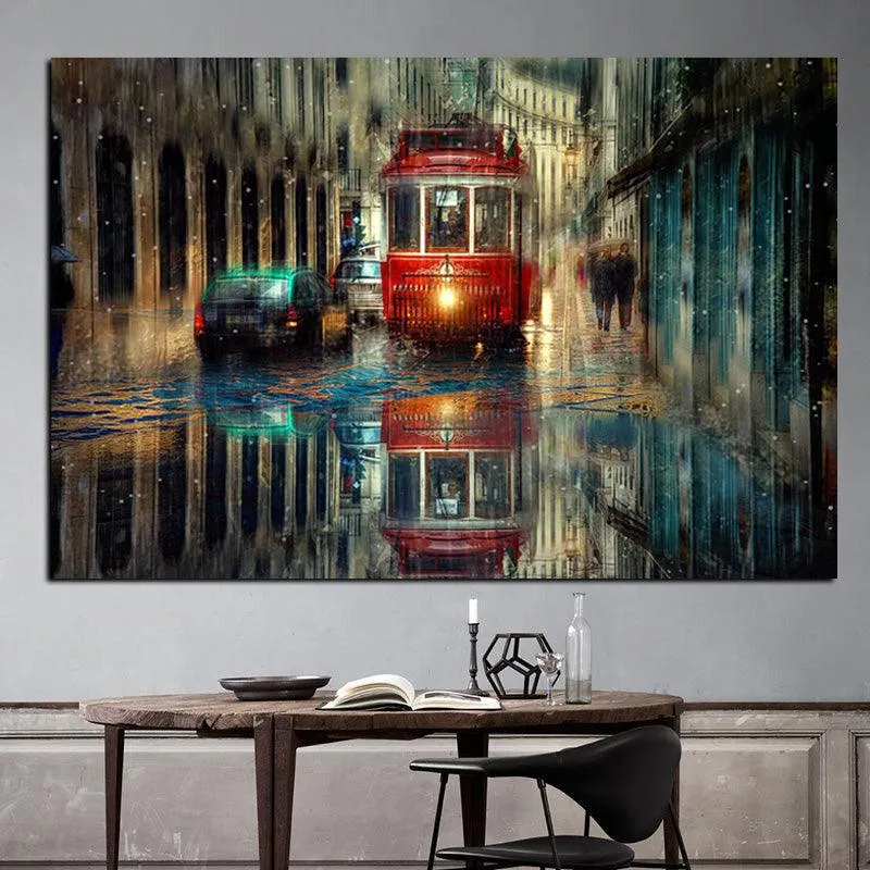 Impressionist Rainy Streetscape Wall Art