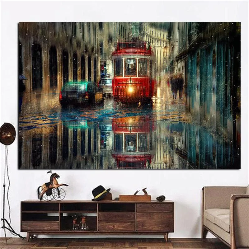 Impressionist Rainy Streetscape Wall Art