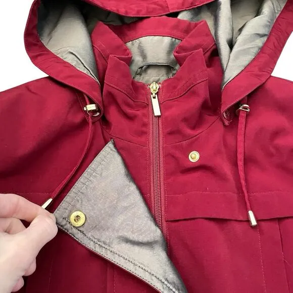 Liz Claiborne Outerwear Rain Coat Women M Maroon Water Resistant Parka Classic
