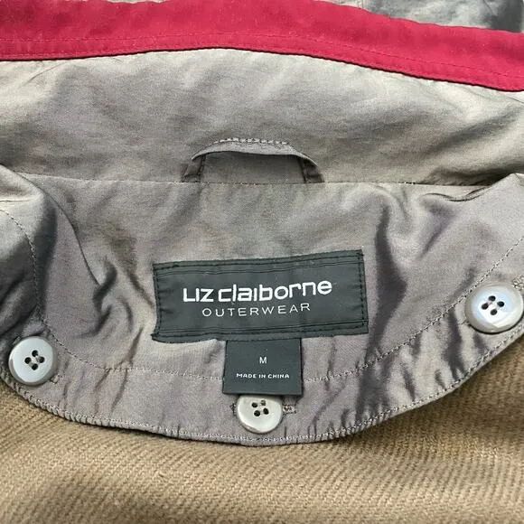 Liz Claiborne Outerwear Rain Coat Women M Maroon Water Resistant Parka Classic