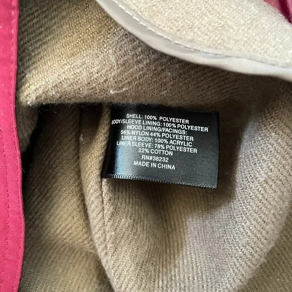Liz Claiborne Outerwear Rain Coat Women M Maroon Water Resistant Parka Classic