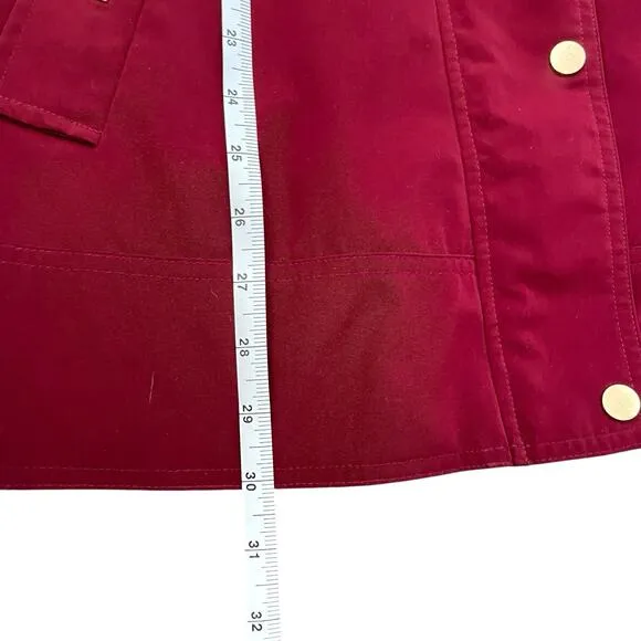 Liz Claiborne Outerwear Rain Coat Women M Maroon Water Resistant Parka Classic