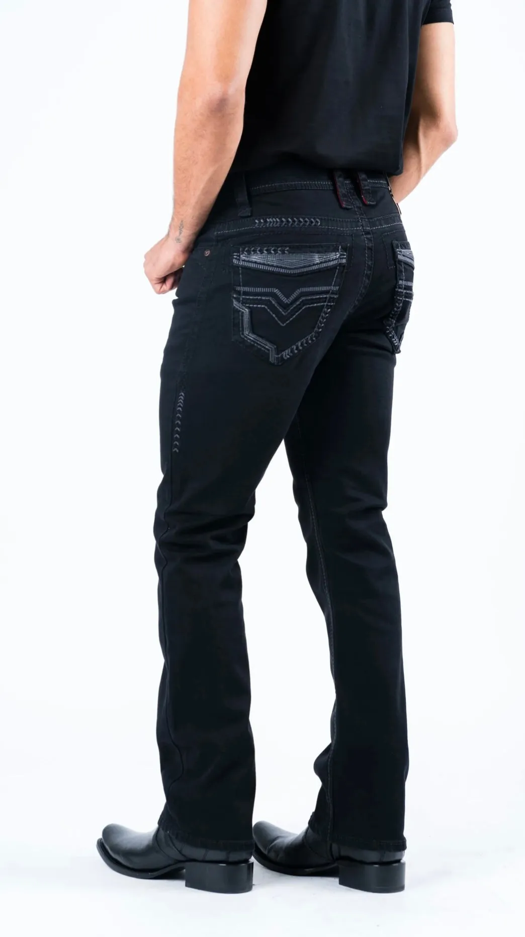 Men’s Platini Gray Embroidered Black Slim Boot Cut Jeans