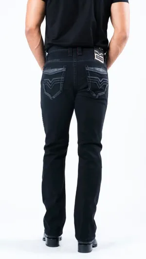 Men’s Platini Gray Embroidered Black Slim Boot Cut Jeans