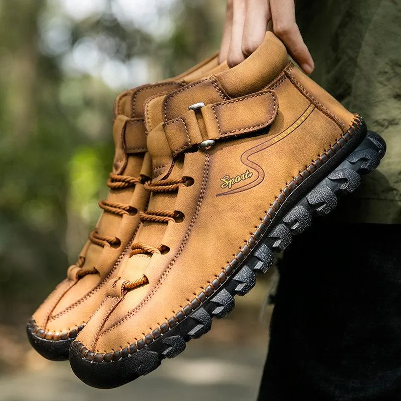 Mostelo™ -Men Cow Leather Non Slip Hand Stitching Soft Sole Casual Outdoor Boots