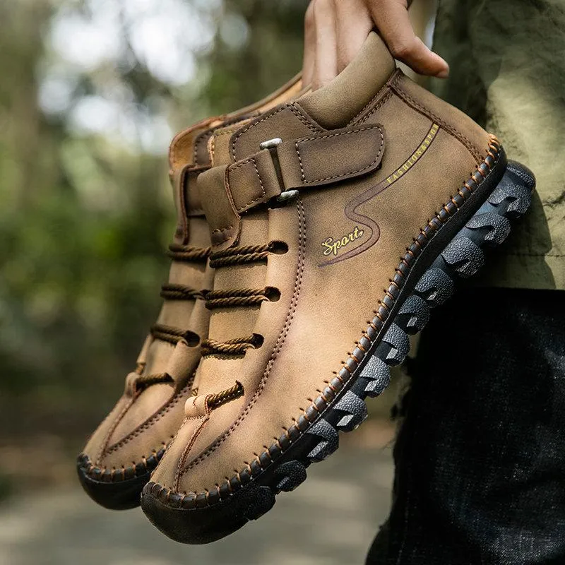 Mostelo™ -Men Cow Leather Non Slip Hand Stitching Soft Sole Casual Outdoor Boots