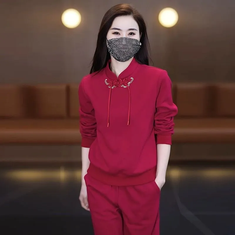 New Chinese-Style Women's Casual Sportswear Set – Spring & Autumn Fashion Two-Piece Outfit