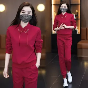 New Chinese-Style Women's Casual Sportswear Set – Spring & Autumn Fashion Two-Piece Outfit