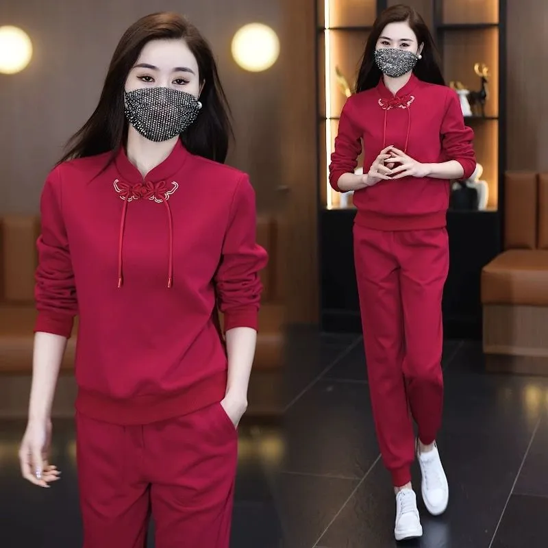 New Chinese-Style Women's Casual Sportswear Set – Spring & Autumn Fashion Two-Piece Outfit