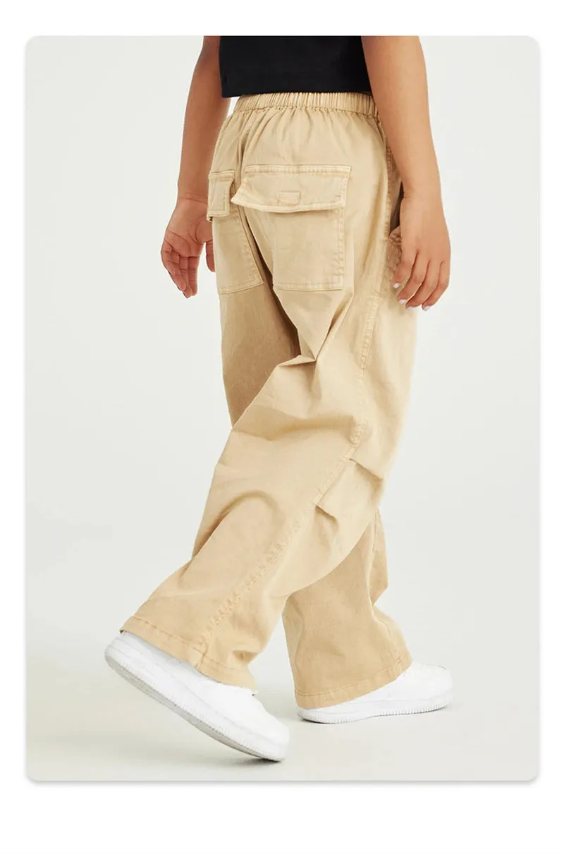Obsidian Phoenix Luxury Double Knee Cotton Pants - Boys and Girls American Retro Loose Fit Adjustable Carpenter Pants (240gsm)