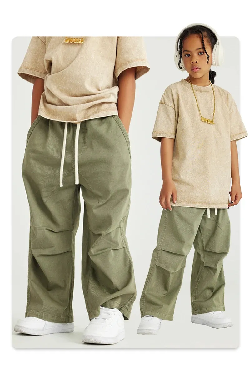 Obsidian Phoenix Luxury Double Knee Cotton Pants - Boys and Girls American Retro Loose Fit Adjustable Carpenter Pants (240gsm)