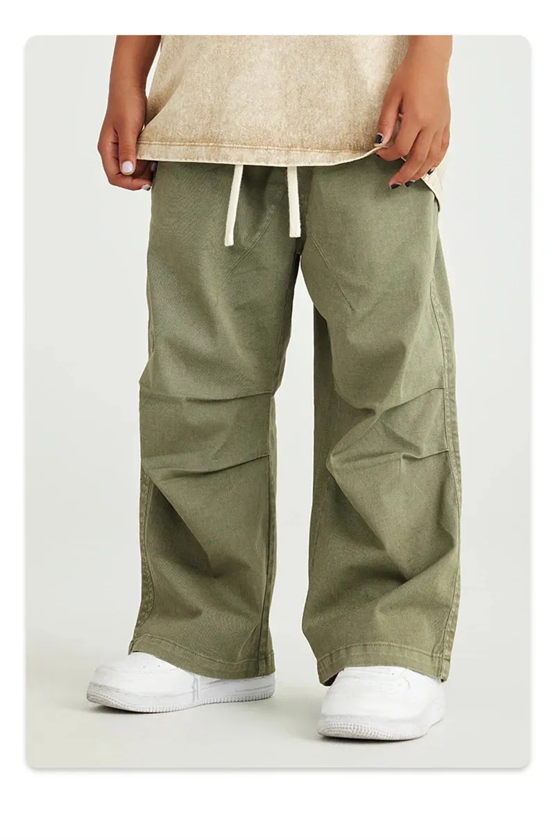 Obsidian Phoenix Luxury Double Knee Cotton Pants - Boys and Girls American Retro Loose Fit Adjustable Carpenter Pants (240gsm)