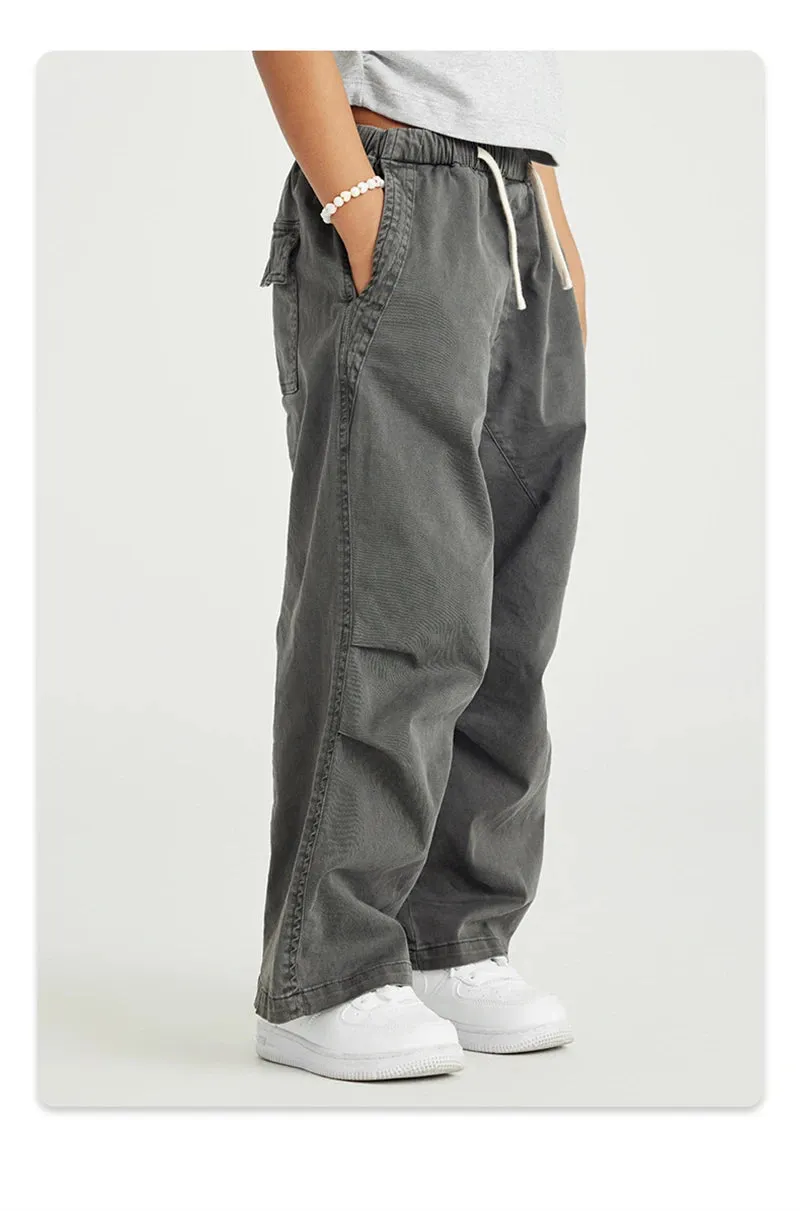 Obsidian Phoenix Luxury Double Knee Cotton Pants - Boys and Girls American Retro Loose Fit Adjustable Carpenter Pants (240gsm)