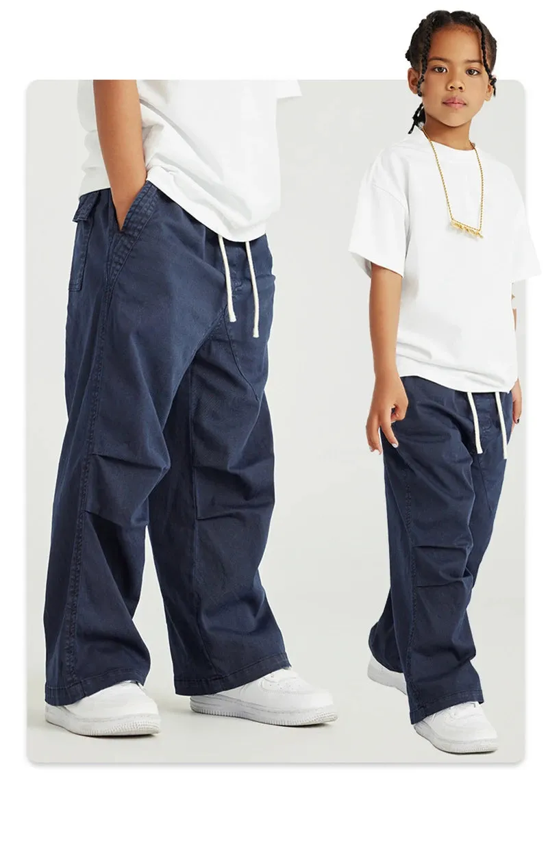 Obsidian Phoenix Luxury Double Knee Cotton Pants - Boys and Girls American Retro Loose Fit Adjustable Carpenter Pants (240gsm)