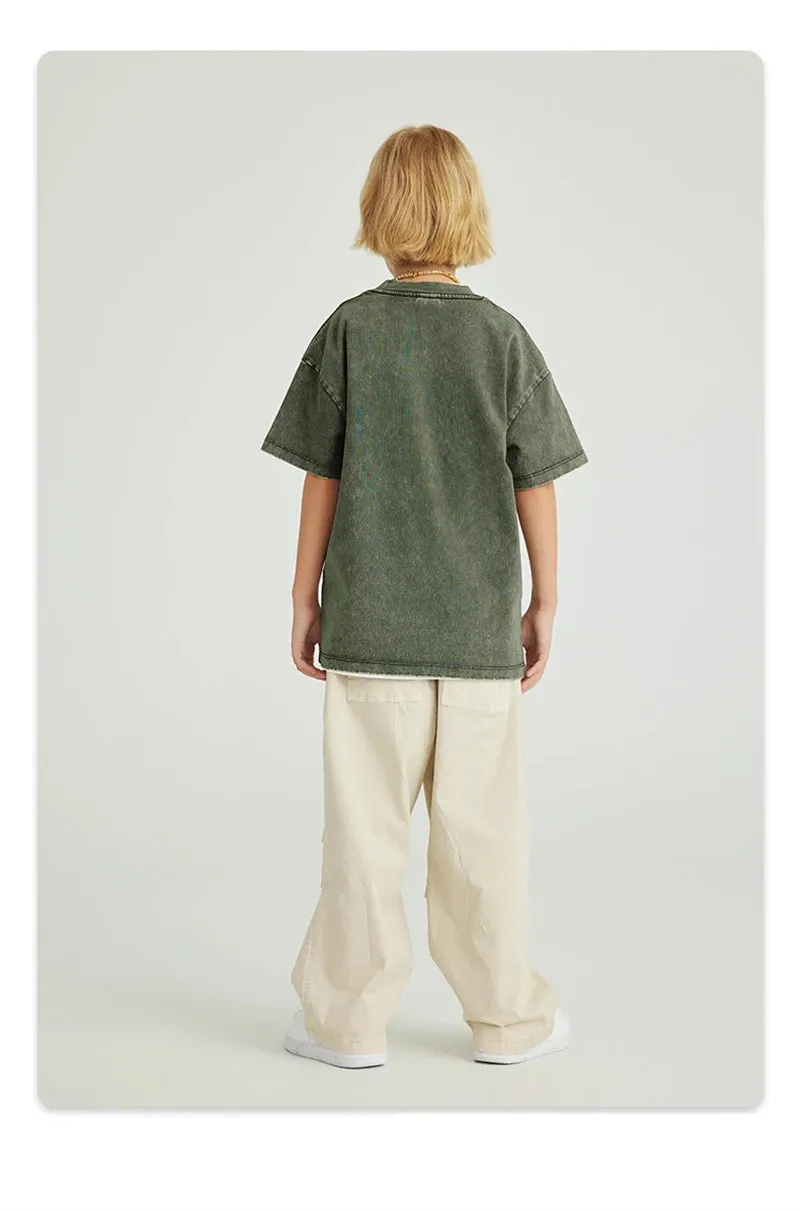 Obsidian Phoenix Luxury Double Knee Cotton Pants - Boys and Girls American Retro Loose Fit Adjustable Carpenter Pants (240gsm)