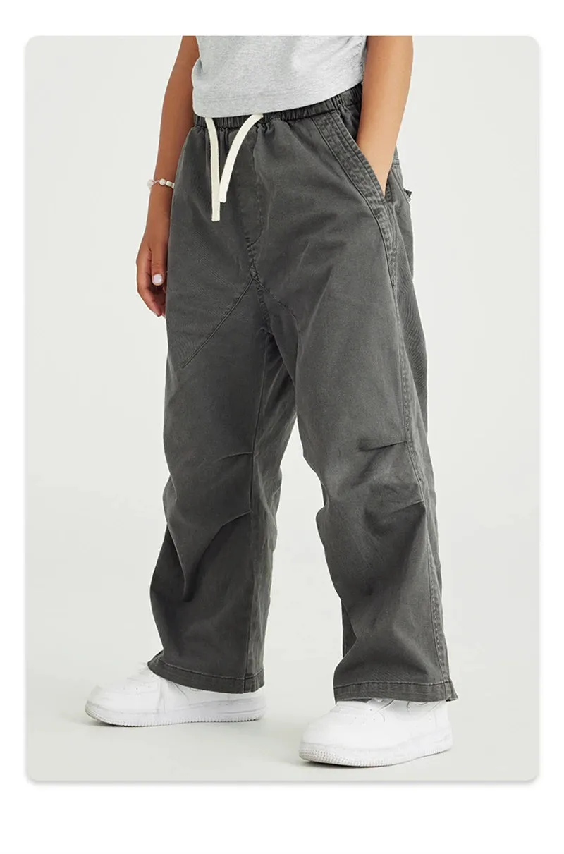 Obsidian Phoenix Luxury Double Knee Cotton Pants - Boys and Girls American Retro Loose Fit Adjustable Carpenter Pants (240gsm)