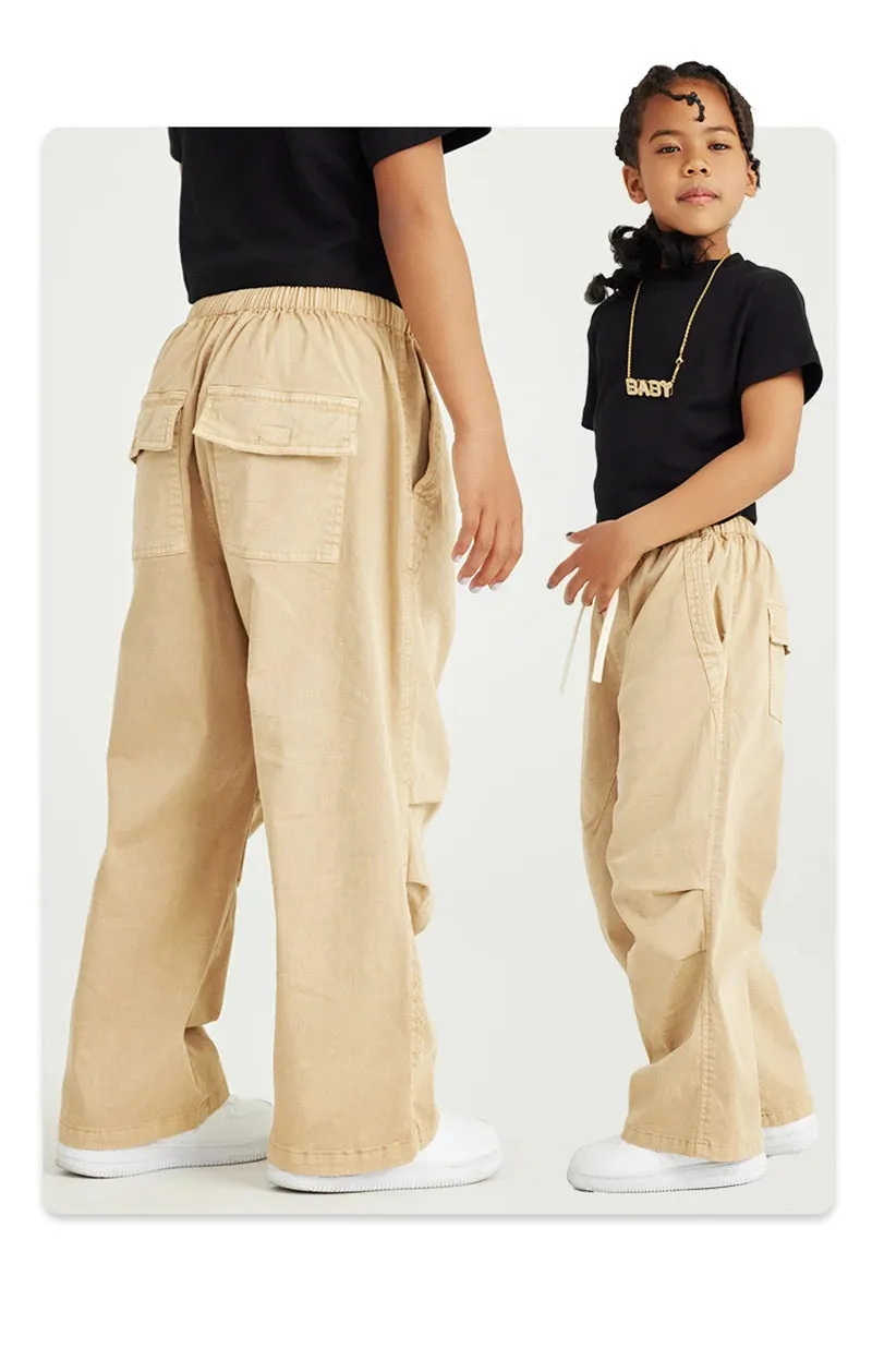 Obsidian Phoenix Luxury Double Knee Cotton Pants - Boys and Girls American Retro Loose Fit Adjustable Carpenter Pants (240gsm)