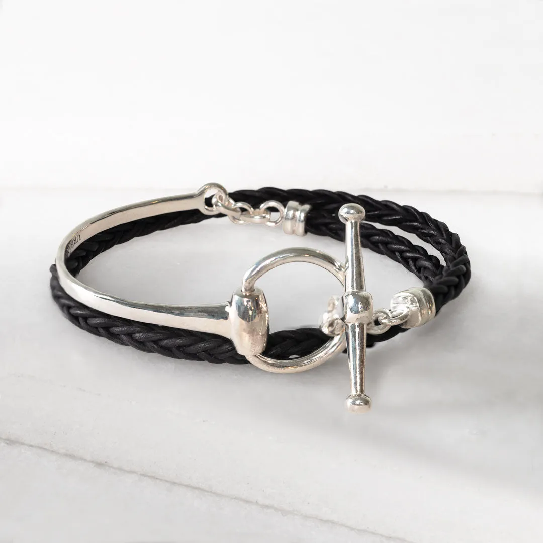Odeza - Wrap Around Horse Bit Leather and Sterling Silver on Brass Bracelet