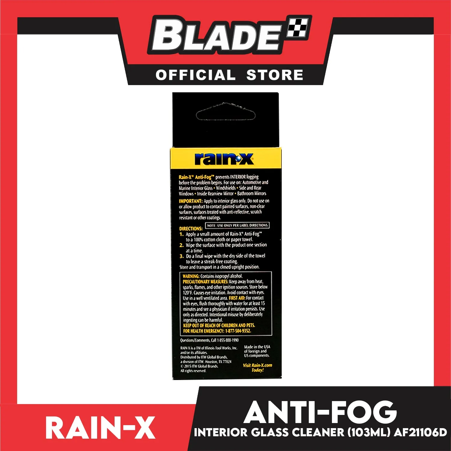 Rain-X Interior Glass Anti-Fog 103ml AF21106D Glass Cleaner And Mirror For Auto And Home