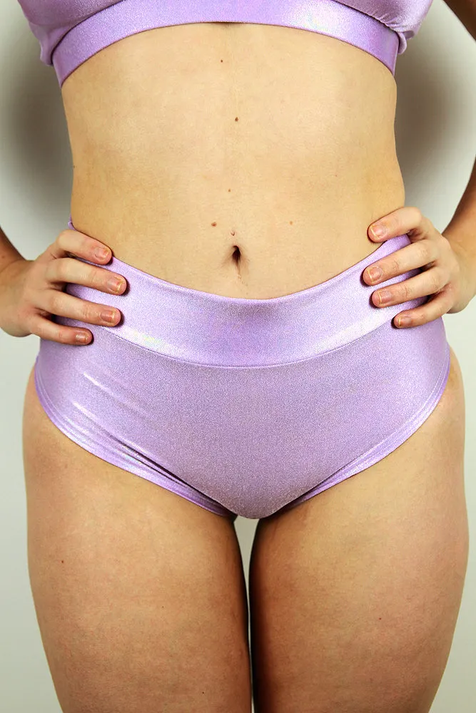 Rarr Mid Waisted Brazil Scrunch Bum Shorts - Silver Shattered