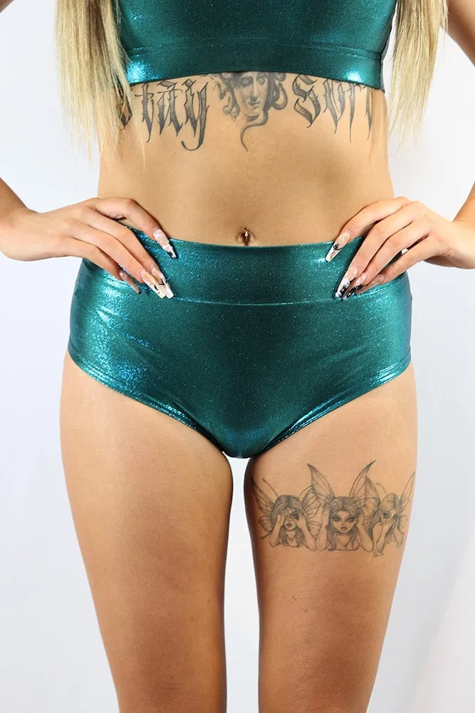 Rarr Mid Waisted Brazil Scrunchie Bum Shorts - Red Sparkle