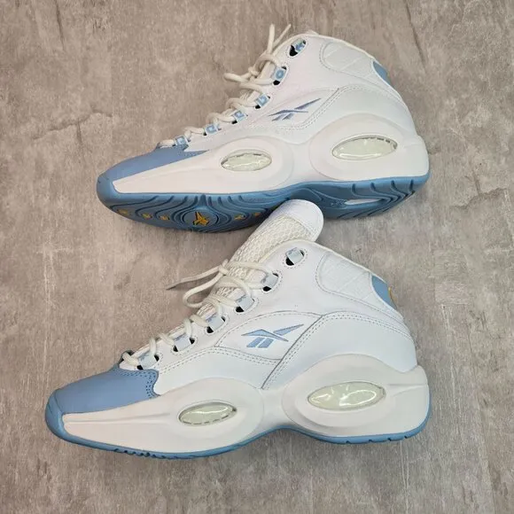 REEBOK Iverson Athletic Sneakers White Blue 7 Mid Top Y2K Sporty Basketball Shoe