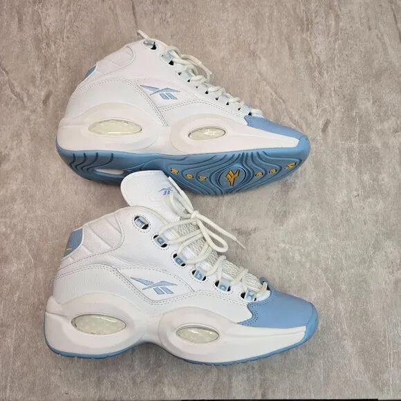 REEBOK Iverson Athletic Sneakers White Blue 7 Mid Top Y2K Sporty Basketball Shoe